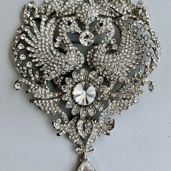 vintage double bird rhinestone brooch ... clear rhinestones, love birds - Picture 3 of 8